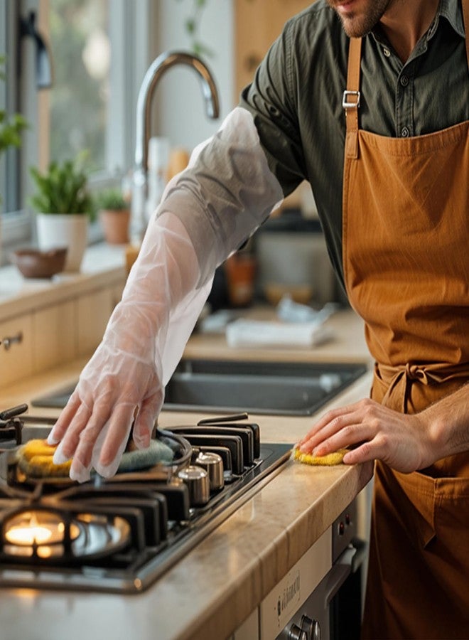 سيبا قفازات تنظيف سيبا للاستخدام مرة واحدة بأكمام طويلة، 10 قطع، مصنوعة من مادة البولي إيثيلين المقاوم للماء، أكمام واقية للذراعين، مناسبة للمطبخ وغسل الأطباق وتنظيف المنزل والبستنة، طول الكوع 17.72 بوصة، لون أبيض، أكمام طويلة جدًا - Image 5